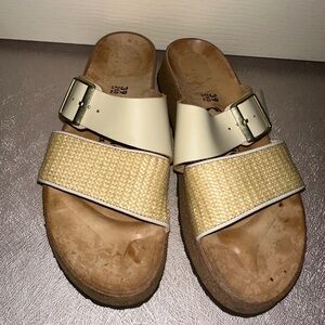 Birkenstock papillio Women's Cream and woven Two-Strap Slide Sandals 39